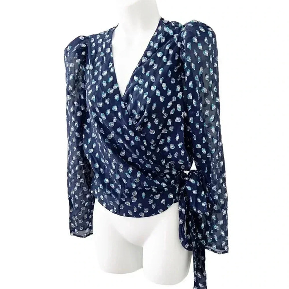 Tanya Taylor Erica Silk Metallic Wrap Top size 4 - Picture 1 of 8